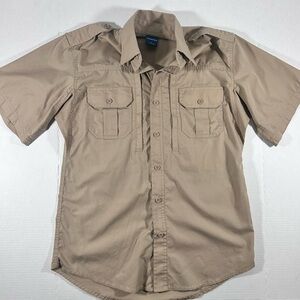 Men's Short Sleeve Button-Up Tactical Shirt - Beige